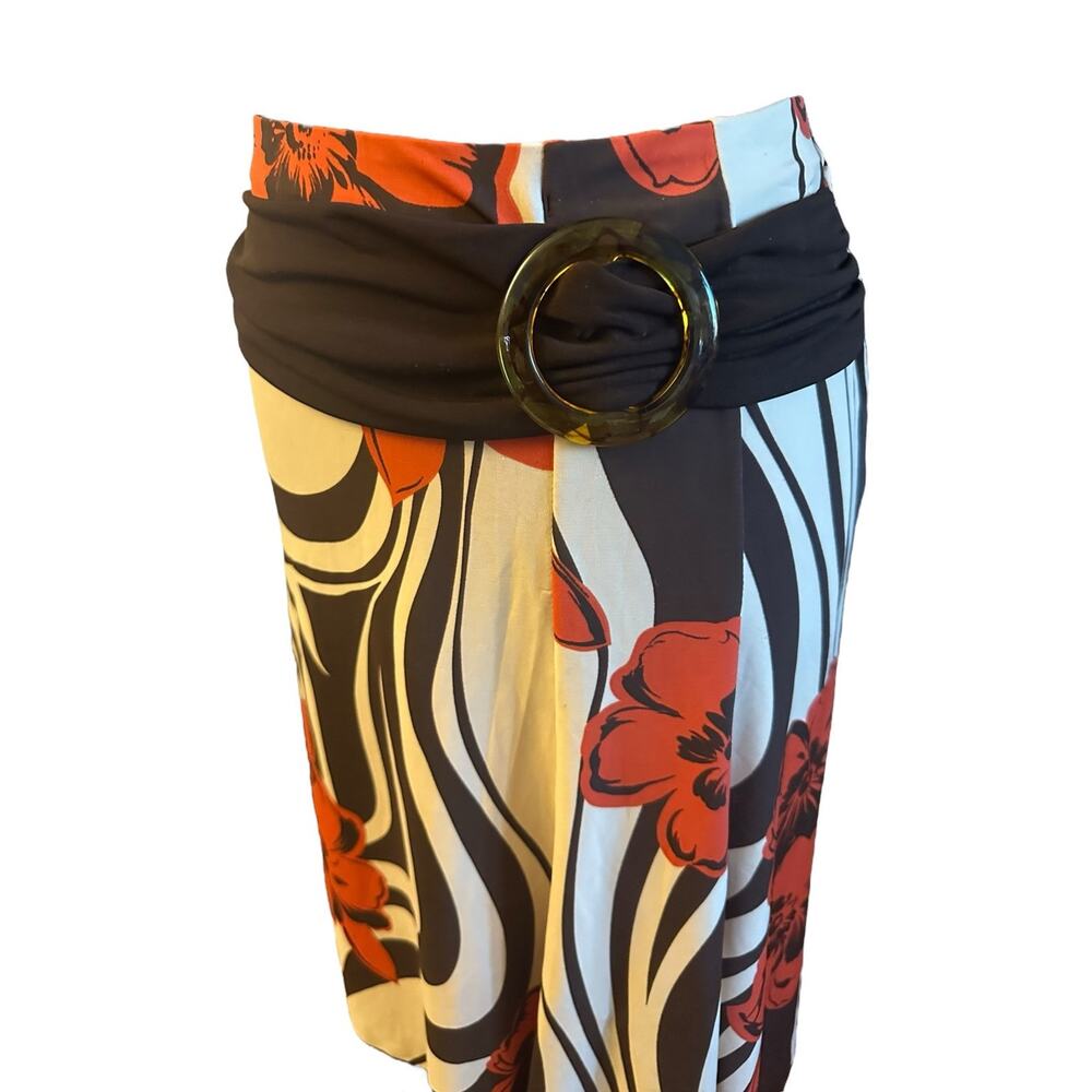 Tropical Floral Print Ladies Skirt Sz Small Lucite Round Tortoise Buckle Decor- - Picture 5 of 12